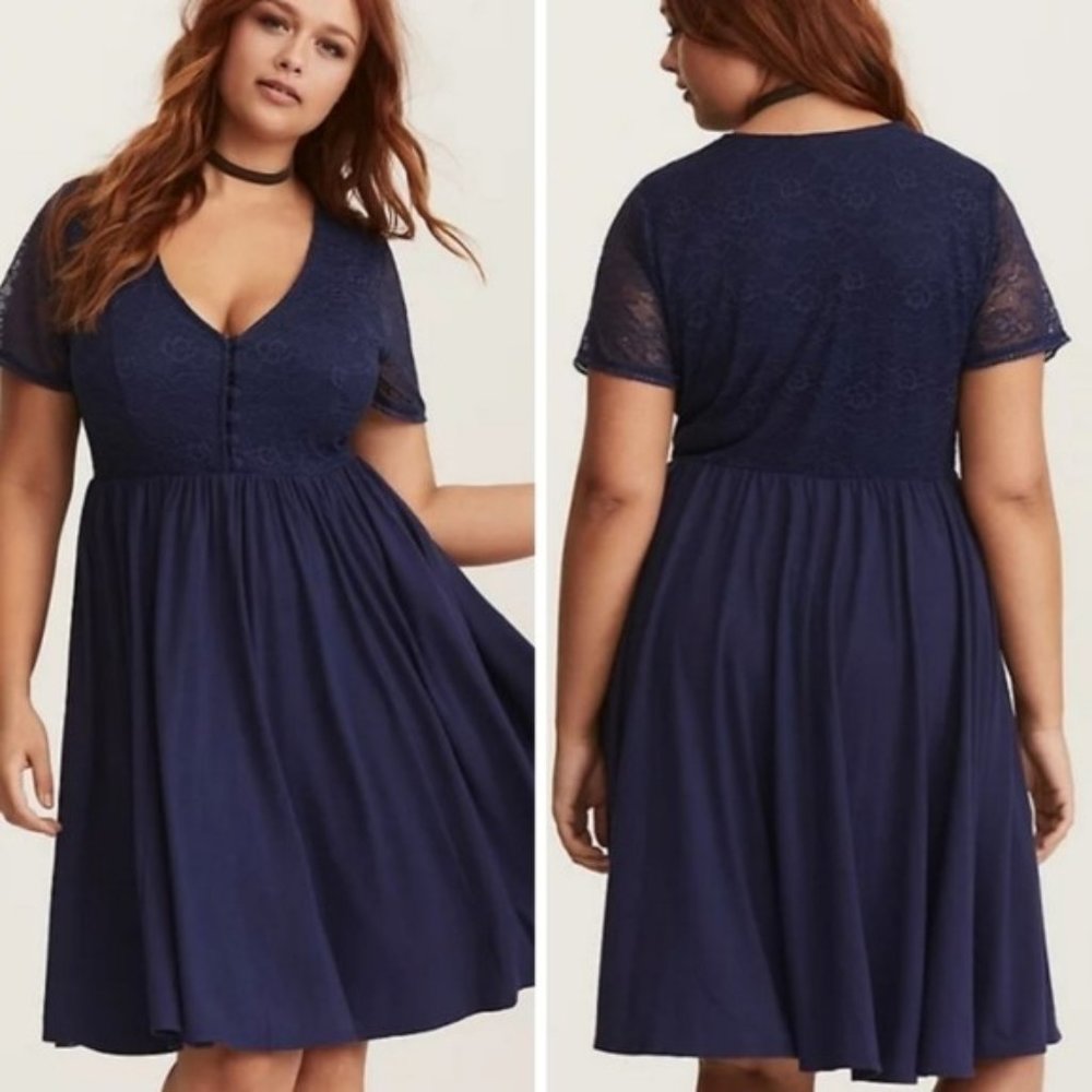  Torrid Blue Jersey Lace Babydoll Skater Dress NWT 4X